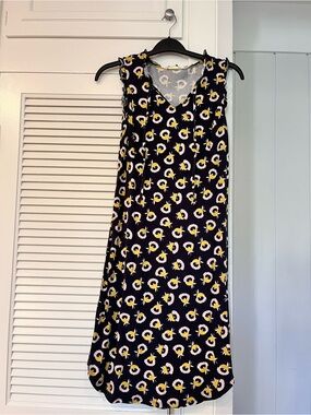 Boden Navy Midi Dress with Yellow & Cream Floral Print